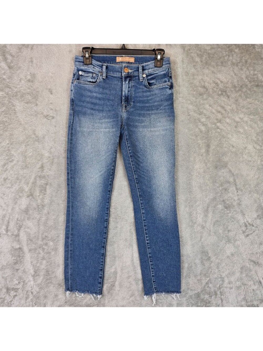7 For All Mankind Roxanne Ankle Jeans Womens 27 Blue Med Wash Raw Hem Denim